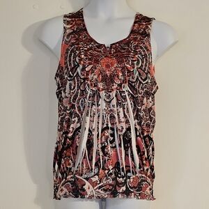 Boho Live & Let Live L - 1X STRETCHY! Hippie Beaded Floral Lacy Blouson Tank Top